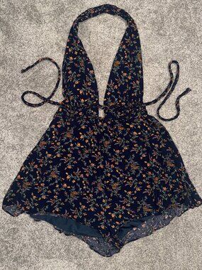 Blush Mark Navy Floral Backless Romper Playsuit Size Small